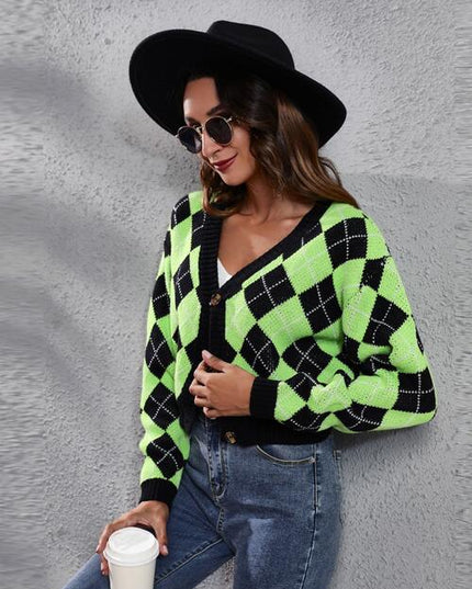 Geometric Button Up Long Sleeve Cardigan