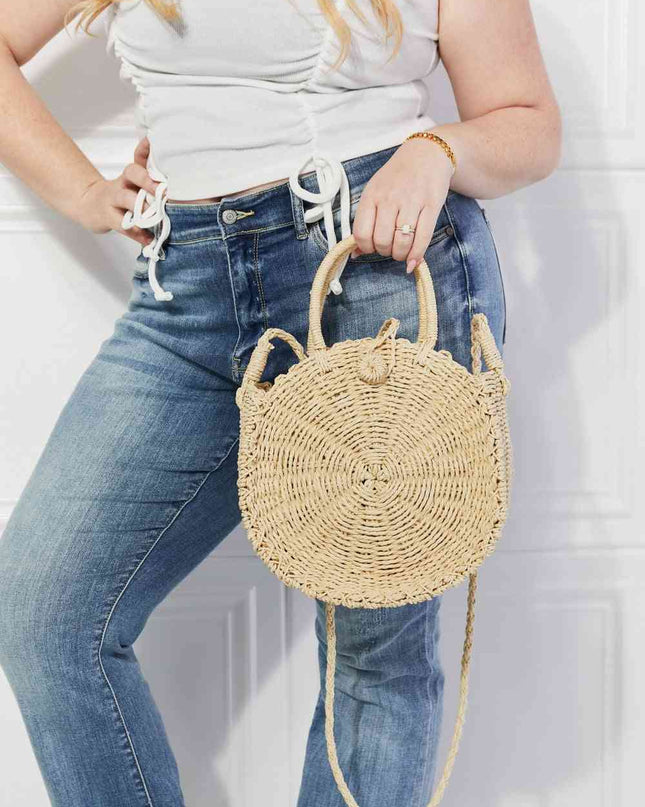 Justin Taylor Feeling Cute Rounded Rattan Handbag in Ivory