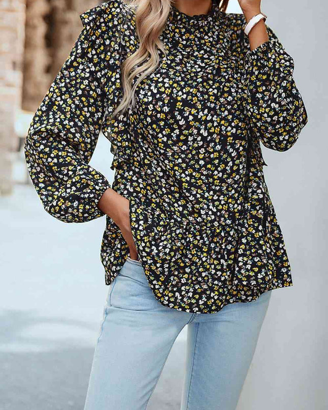 Ruffle Collar Long Sleeve Peplum Top