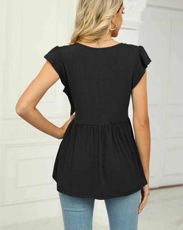 V-Neck Flutter Sleeve Babydoll Blouse