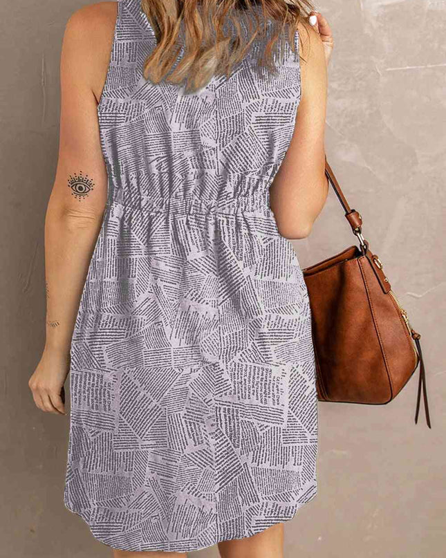 Double Take Printed Scoop Neck Sleeveless Buttoned Magic Dress with Pockets
