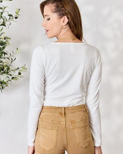 Heimish Full Size Ribbed Half Snap Long Sleeve Bodysuit