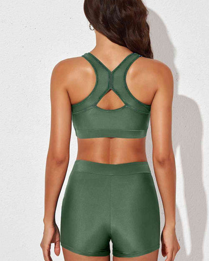 Printed Scoop Neck Back Crisscross Swim Set