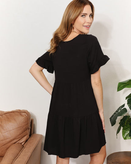 Double Take V-Neck Flounce Sleeve Tiered Dress