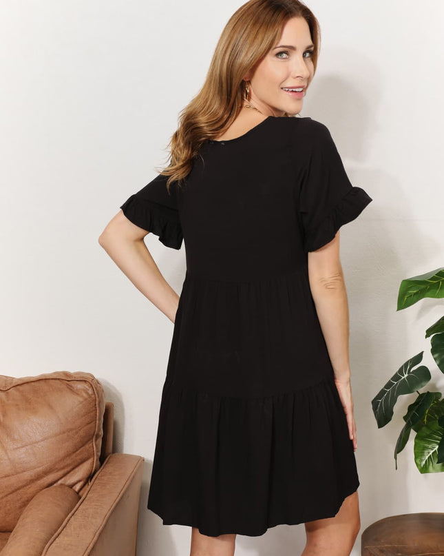 Double Take V-Neck Flounce Sleeve Tiered Dress