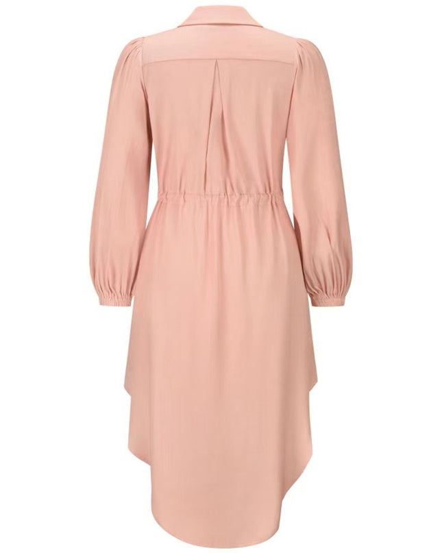 Drawstring Button Up Balloon Sleeve Dress