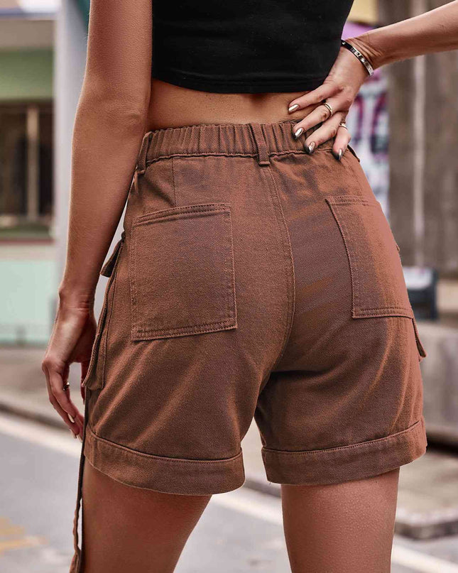 High Waist Denim Cargo Shorts