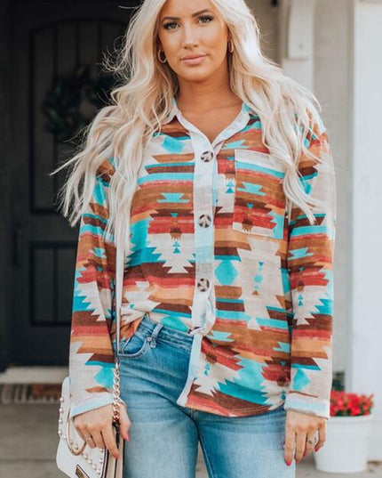 Printed Button Up Long Sleeve Shirt