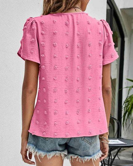 Swiss Dot Round Neck Petal Sleeve Top