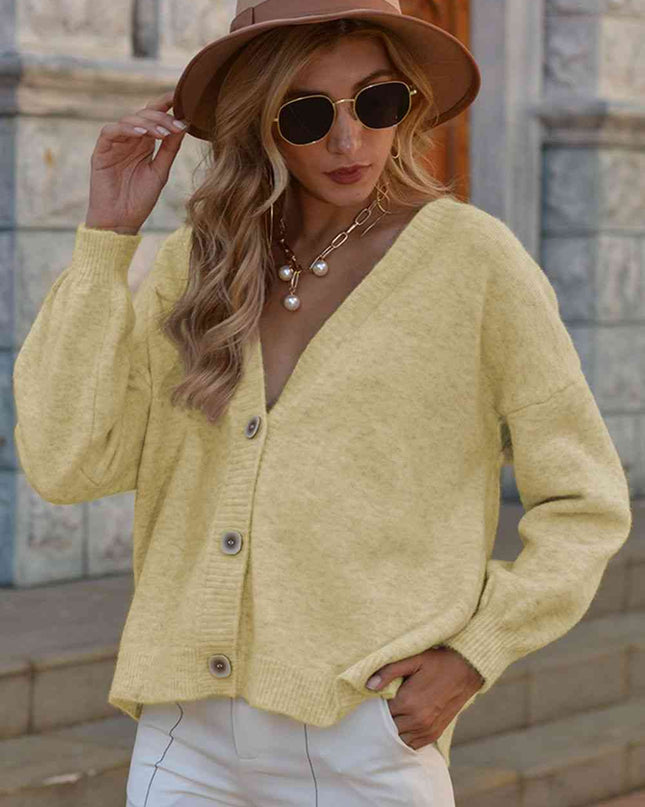 V-Neck Button-Down Dropped Shoulder Cardigan