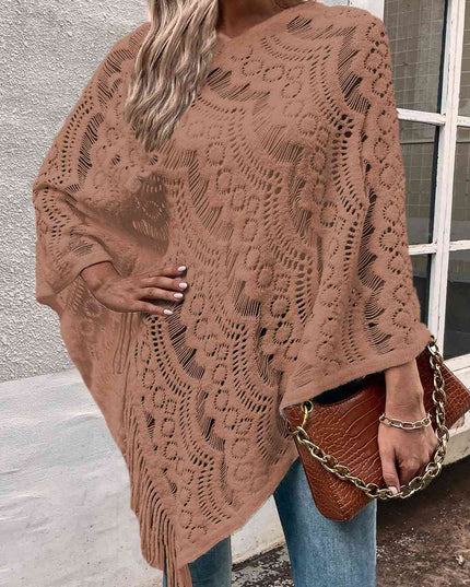 Openwork Fringe Detail Poncho