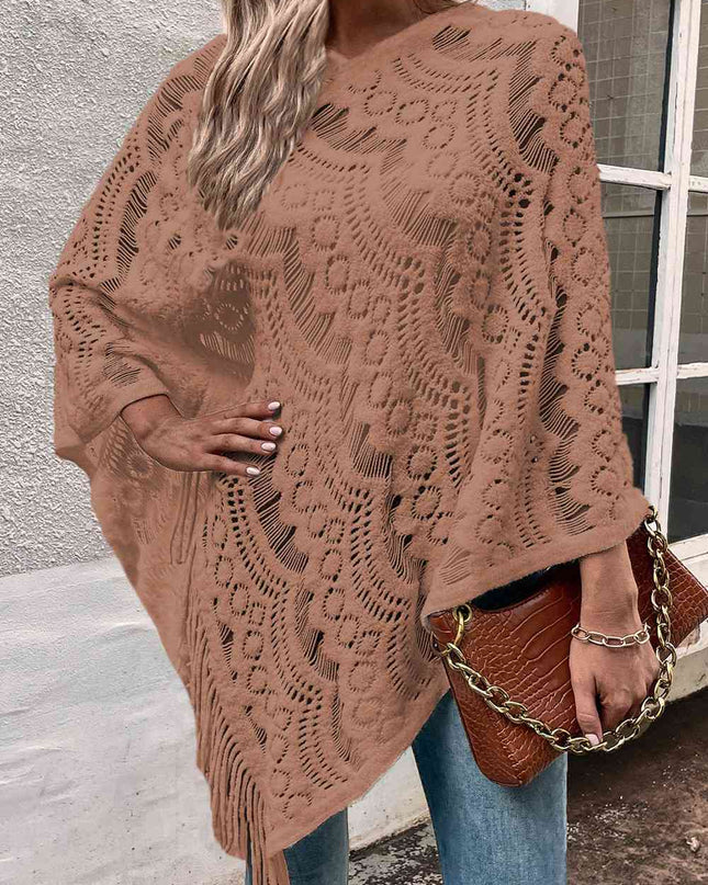 Openwork Fringe Detail Poncho