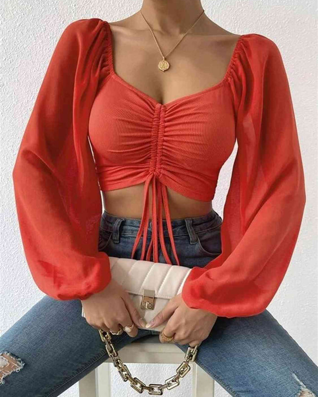 Drawstring Sweetheart Neck Cropped Top
