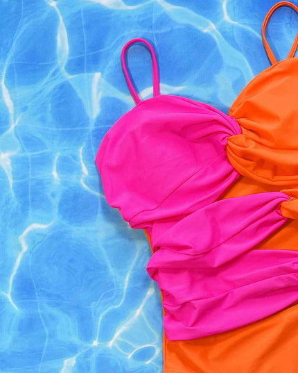 Two-Tone Twisted Cutout One-Piece Swimsuit