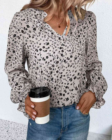 Notched Neck Flounce Sleeve Blouse