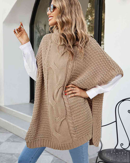 Cable-Knit Turtleneck Slit Sweater