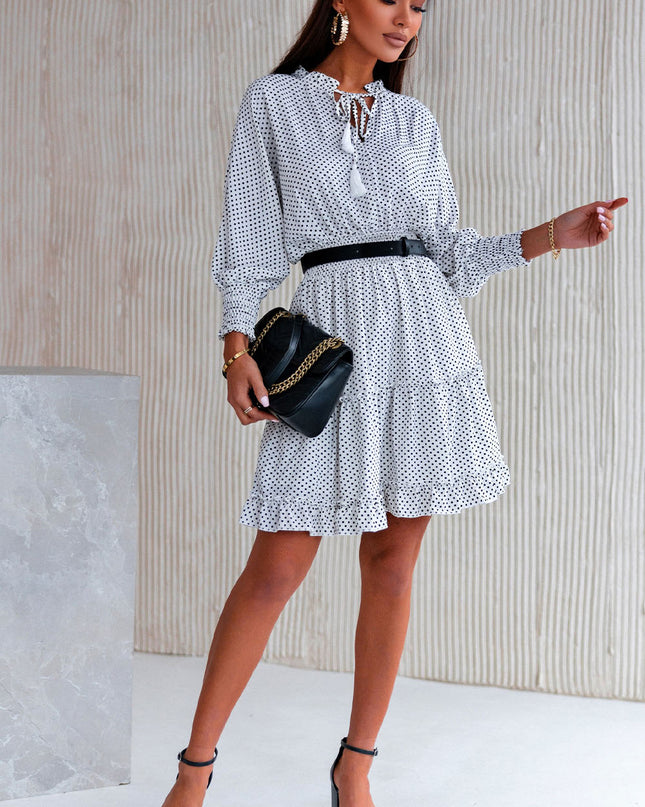 Polka Dot Tassel Tie Ruffle Hem Dress