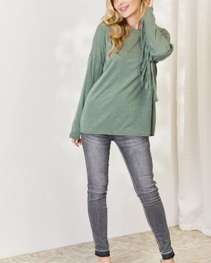Celeste Full Size Fringe Detail Long Sleeve Top