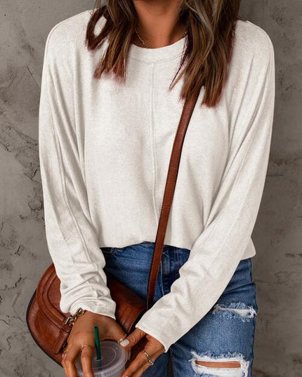 Seam Detail Round Neck Long Sleeve Top