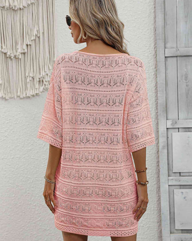 Openwork V-Neck Mini Knit Dress