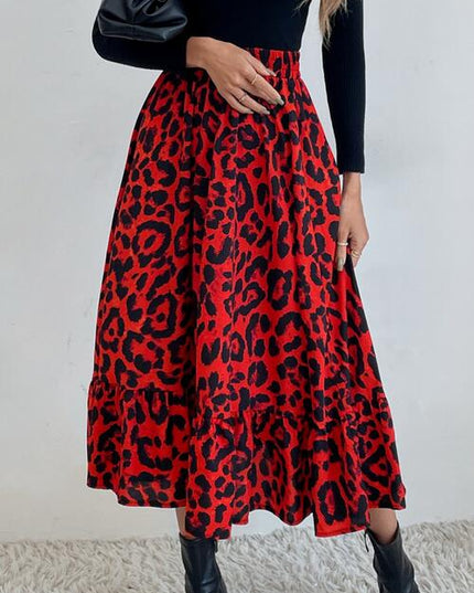 Printed Ruffle Hem Midi Skirt