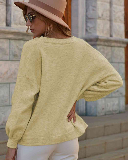 V-Neck Button-Down Dropped Shoulder Cardigan