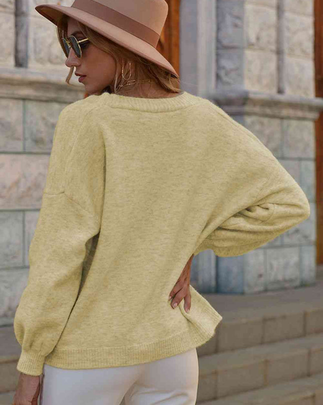 V-Neck Button-Down Dropped Shoulder Cardigan