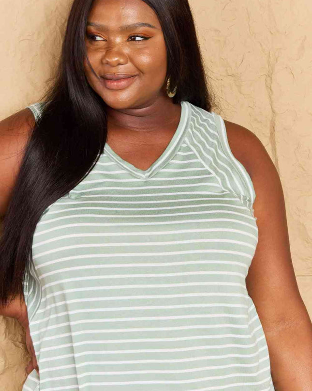 Doublju Full Size Striped Sleeveless V-Neck Top
