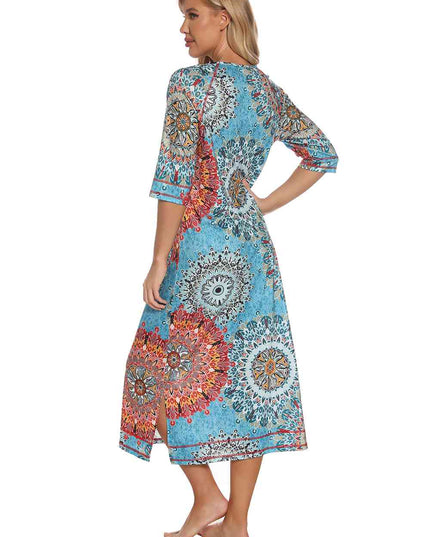 Printed Slit Night Dress with Pockets