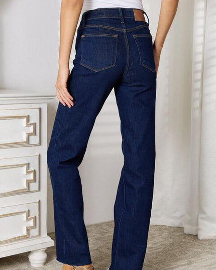 Judy Blue Full Size Raw Hem Straight Leg Jeans with Pockets