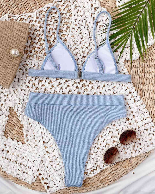 Spaghetti Strap Ribbed Bikini Set