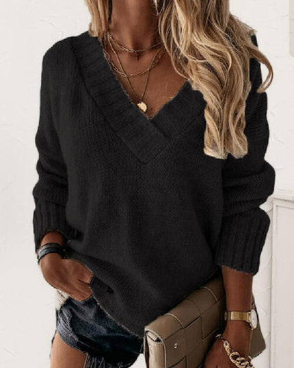 V-Neck Long Sleeve Knit Top