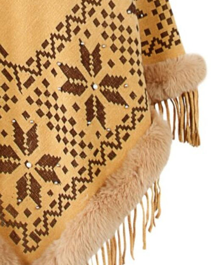 Fringe Geometric Cape Sleeve Poncho