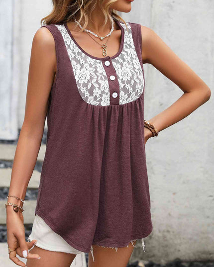Lace Contrast Scoop Neck Tank