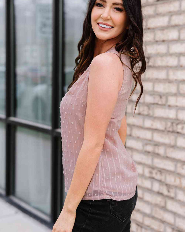 Swiss Dot Lace Detail Plunge Tank