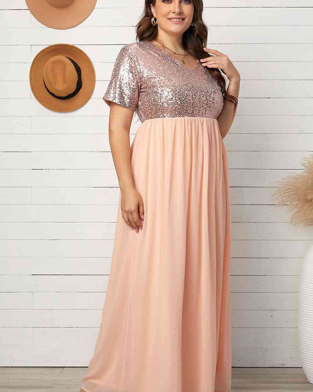 Plus Size Sequined Spliced Maxi Dress