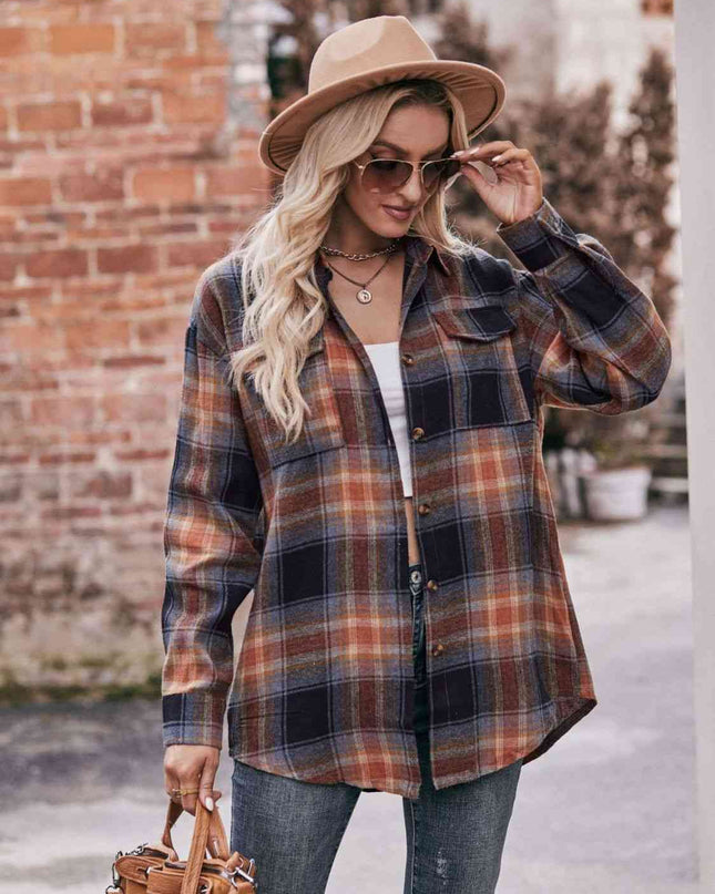 Plaid Dropped Shoulder Longline Shirt