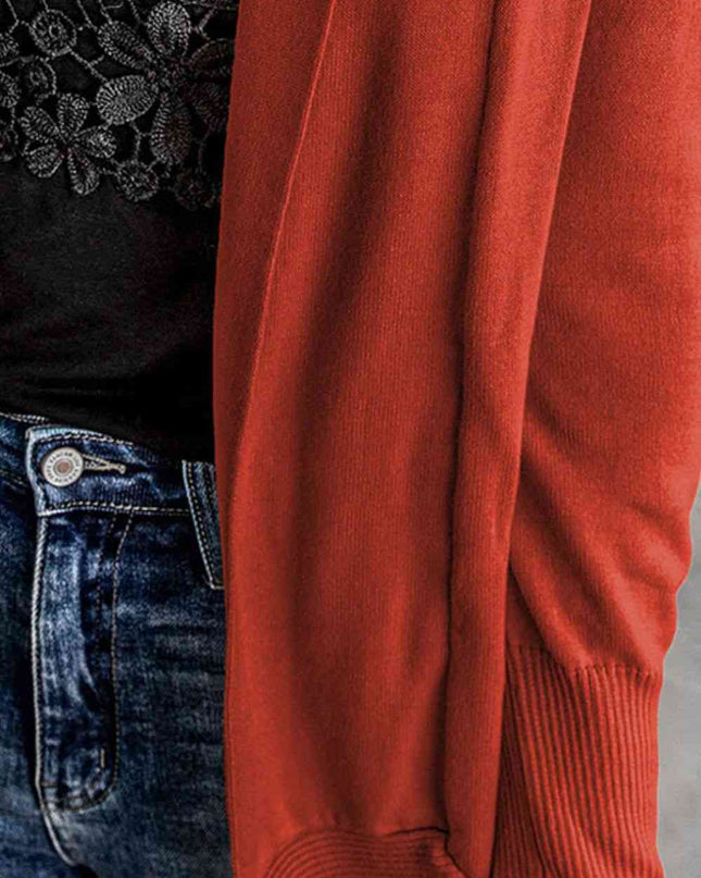 Double Take Long Sleeve Ribbed Hem Open Front Longline Cardigan