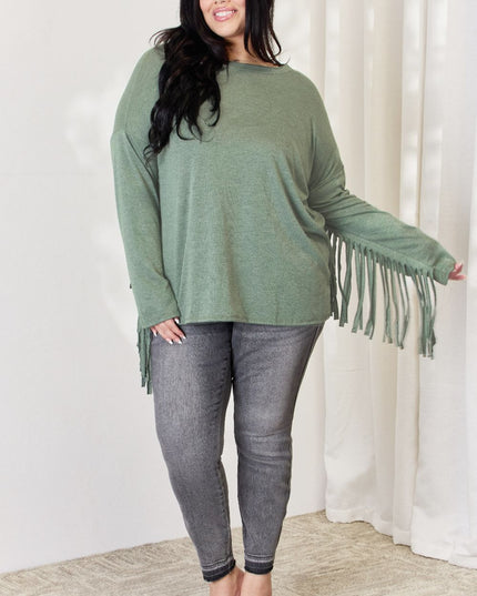 Celeste Full Size Fringe Detail Long Sleeve Top