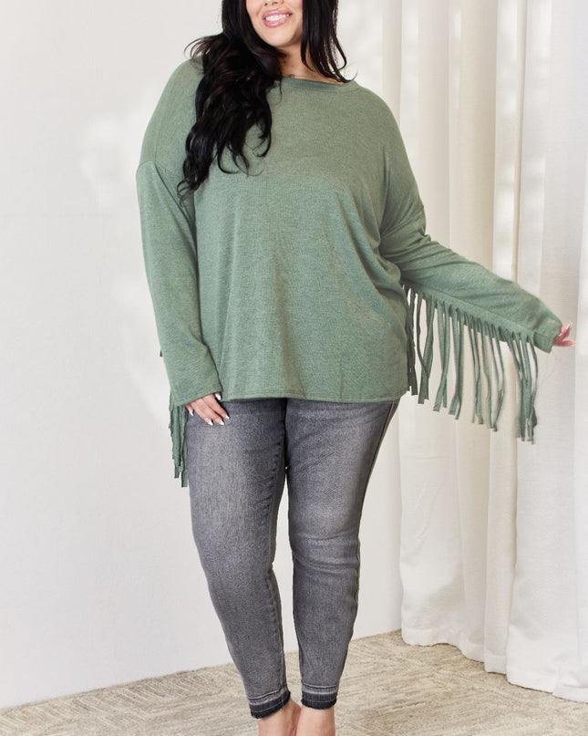 Celeste Full Size Fringe Detail Long Sleeve Top