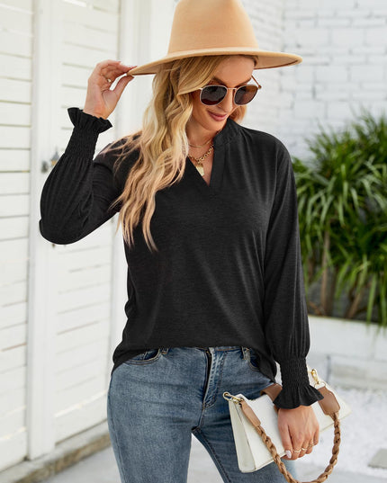 Heathered Flounce Sleeve Curved Hem Top