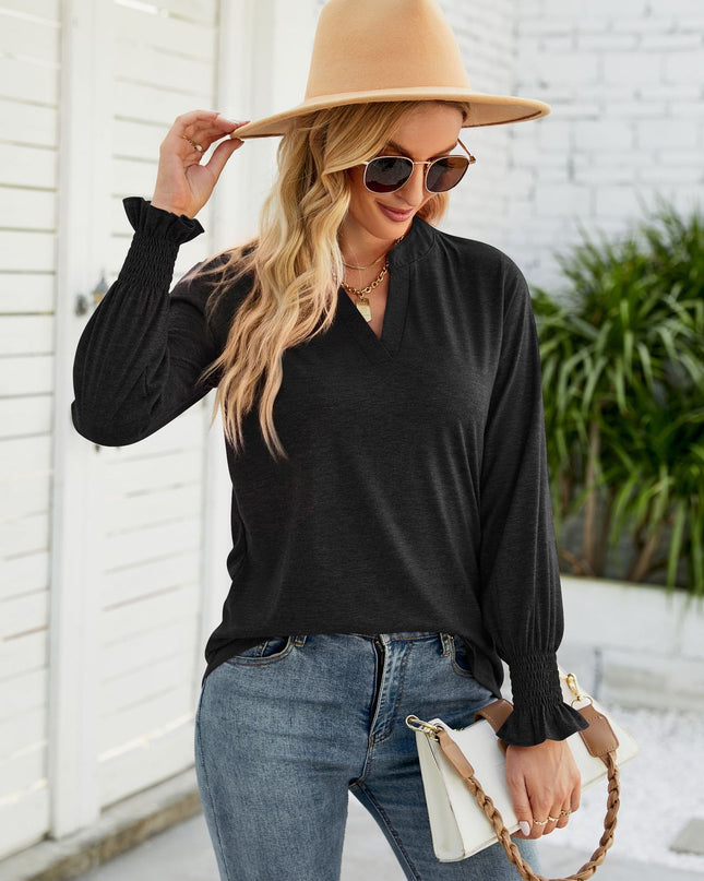 Heathered Flounce Sleeve Curved Hem Top