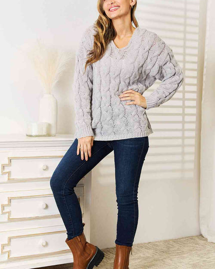 Woven Right Cable-Knit Hooded Sweater