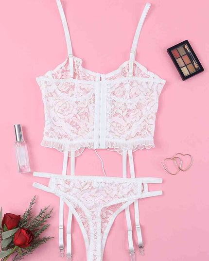 Lace-Up Frill Trim Lingerie Set