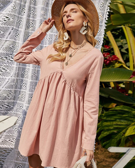 Lace Detail V-Neck Tie-Back Dress