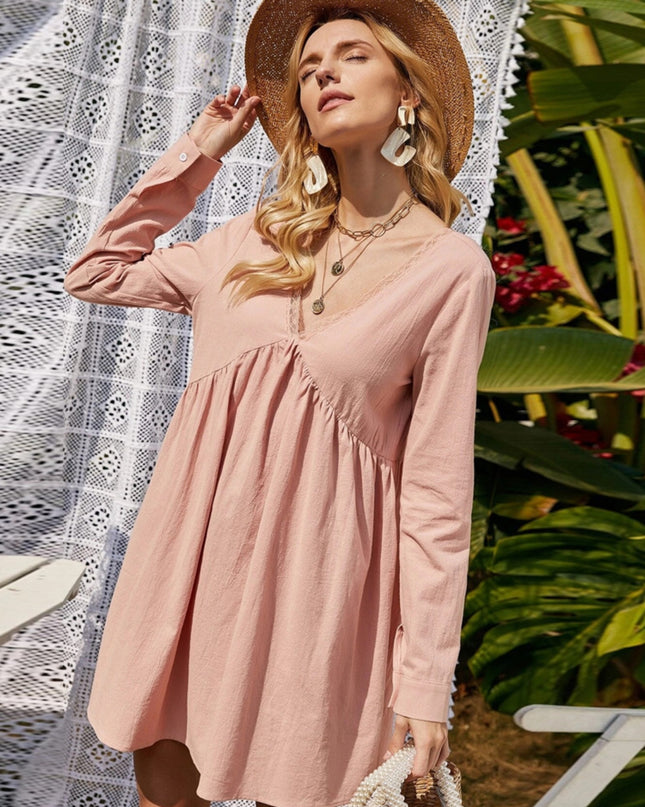 Lace Detail V-Neck Tie-Back Dress