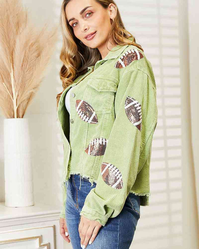 Football Patch Raw Hem Shacket