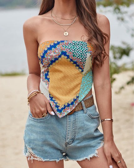Printed Tie Back Pointed Hem Top