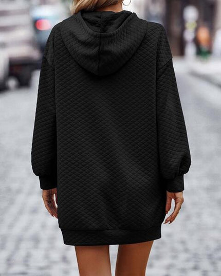 Textured Drawstring Tunic Hoodie