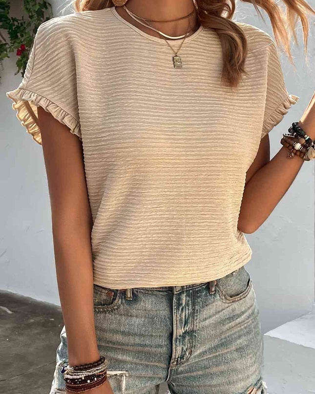 Textured Round Neck Short Sleeve Top